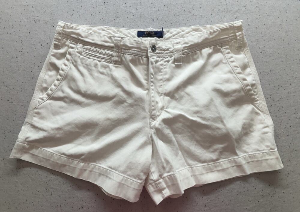 Polo Ralph Lauren Womens Chino Shorts White Cotton Twill Casual Summer Size 10